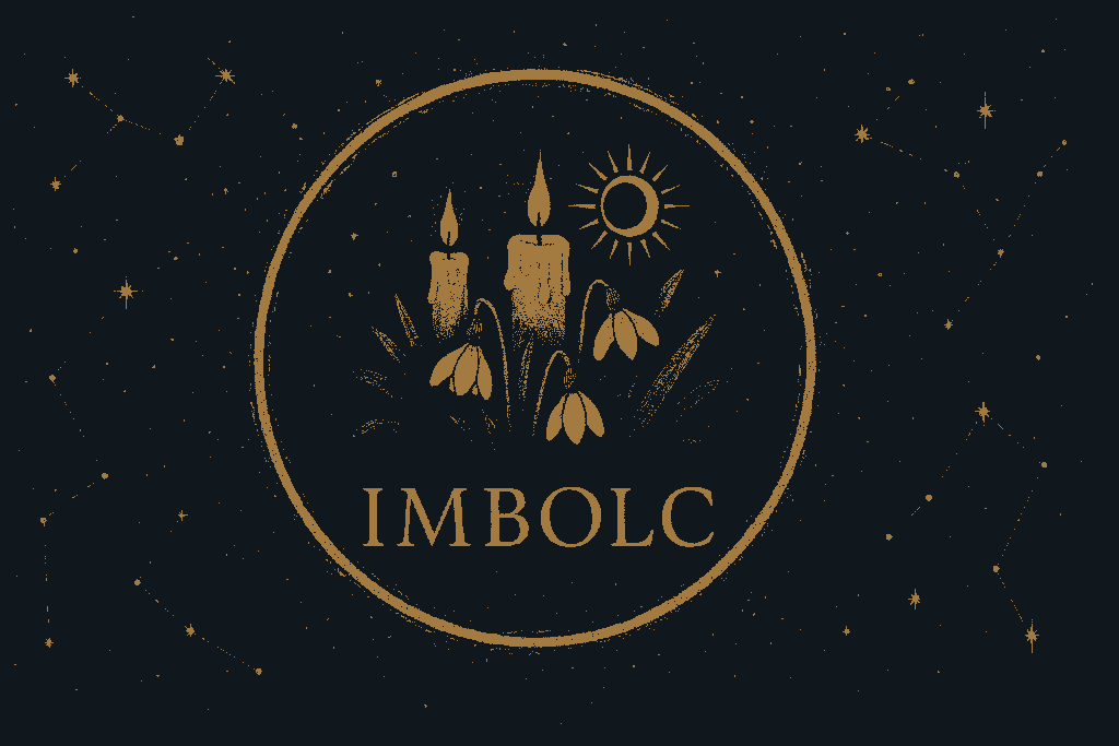 Bild mit Kerzen und Schneeglöckchen als Symbol für Imbolc