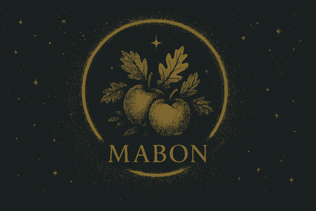 Als Symbol für das Jahreskreisfest Mabon sieht man Äpfel und Blätter.